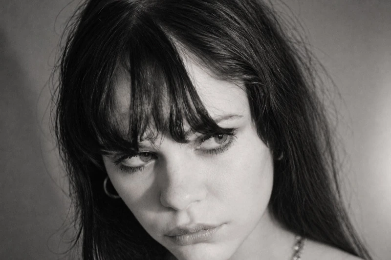 Black-and-white close-up portrait